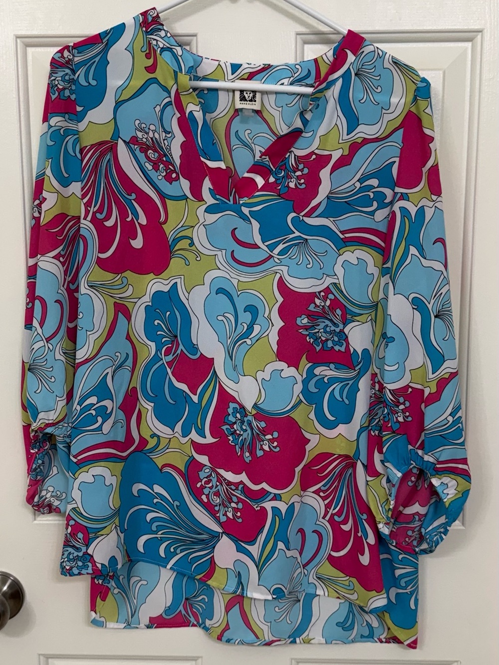 Anne Klein Floral Blouse - Multicolor Pink & Blue-Large